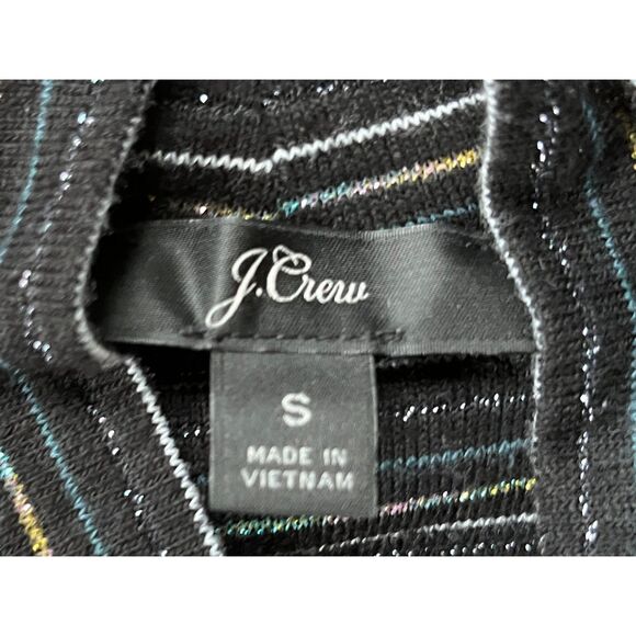 J. Crew Black Metallic Stripe Pullover Turtleneck Sweater Top Women's Size Small - Picture 4 of 10
